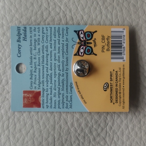 'Butterfly' Pin Indigenous Design by Corey Bulpitt, Haida - Picture 2 of 4